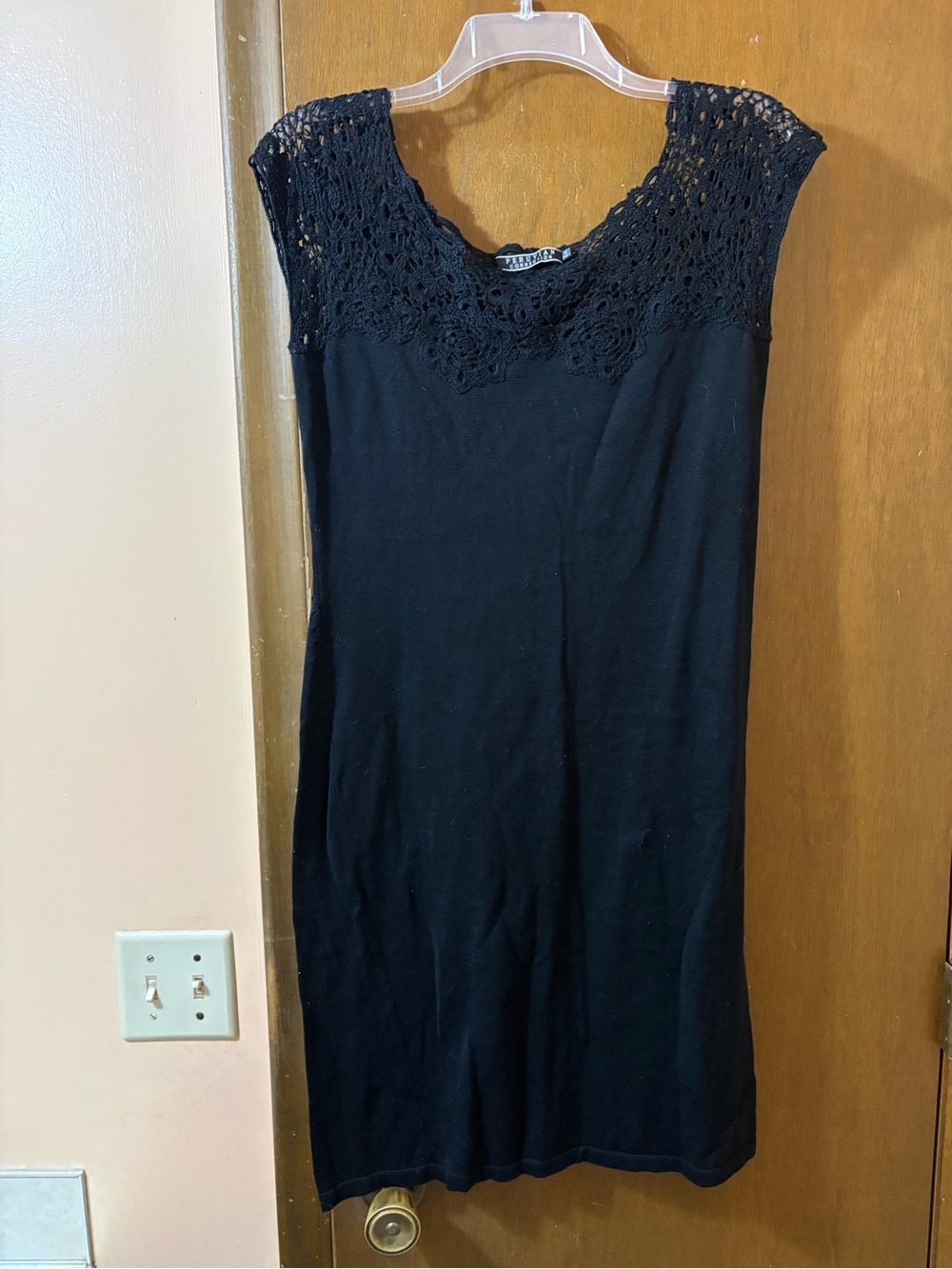Peruvian Connection black Pima cotton crochet mini dress